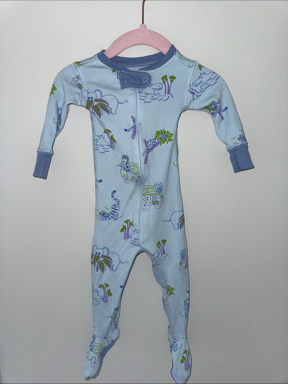 The Beaufort Bonnet Company Light Blue Animal-Print Footed Pajamas